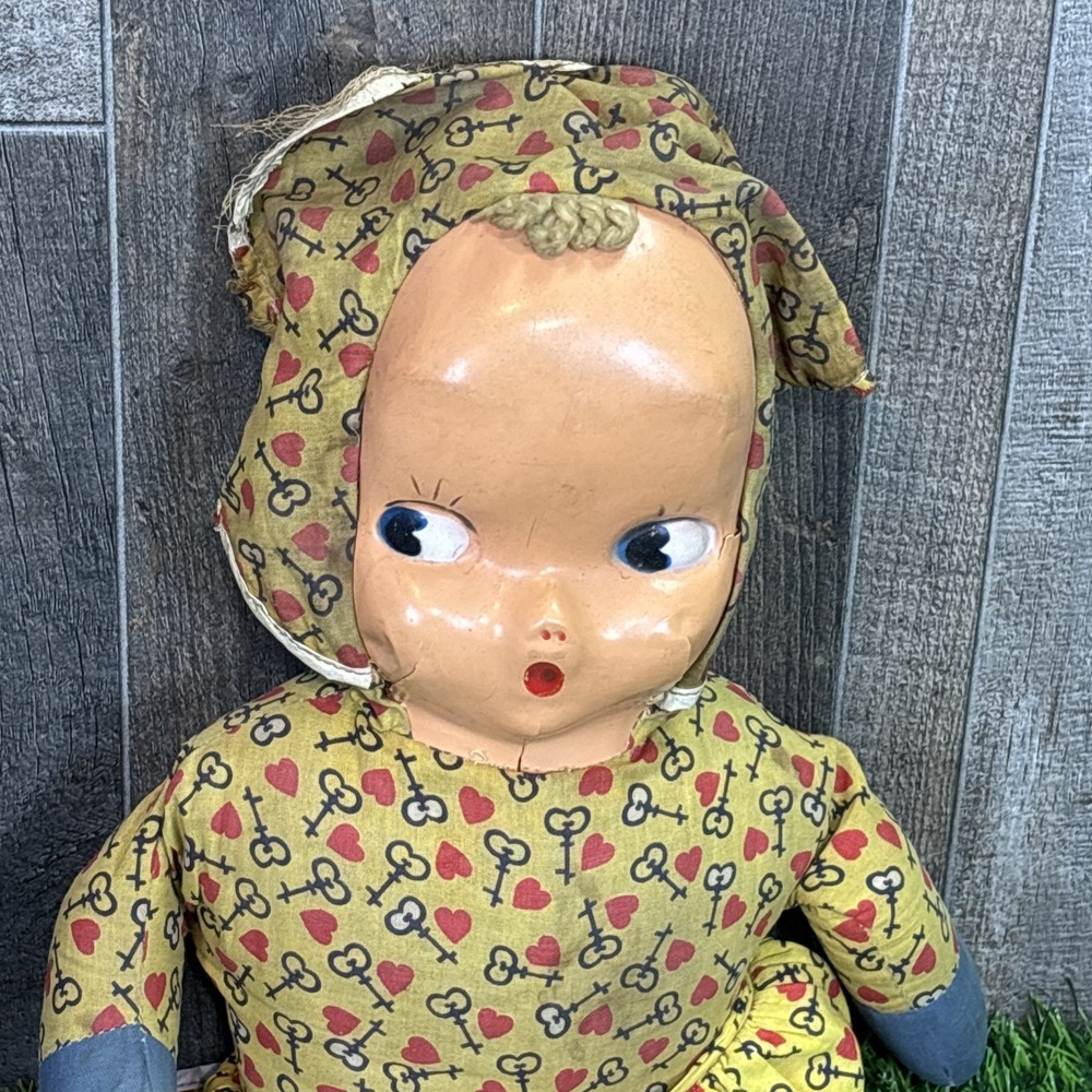 Vintage 1950s Mask Face Doll Cloth Body Painted‎ Features No Maker TLC